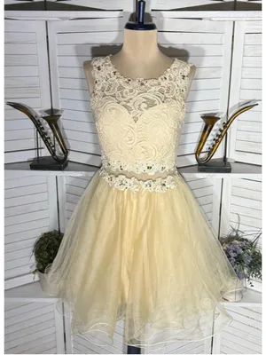 Dancing Queen cream floral sheer mesh dress beaded fairy princess homecoming M thumbnail 1