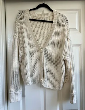 American Eagle Cream Open-Knit Cardigan Sweater thumbnail 1