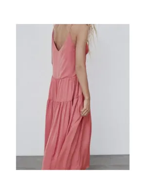 ZARA Babydoll Satin Tiered Cami Maxi Dress in Plum Pink XS/S $89 thumbnail 2