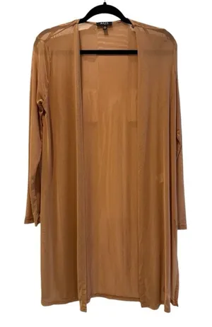 Julia by Love J Cardigan Brown‎ Sheer Mesh Whimsical Duster Cardigan Women M thumbnail 1