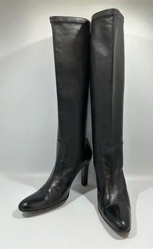 Cole Haan Nydia Black Tall Stretch Nappa Leather Boots 7B Made in Italy Luxury thumbnail 1