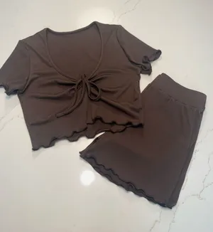 Brown ribbed knit matching set thumbnail 1