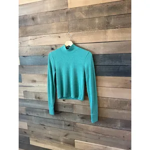 American Eagle Ribbed Mock Neck Long Sleeve Crop Top Teal Green thumbnail 3