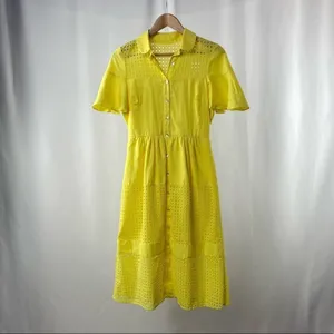 Belle Badgley Mischka Dailey Eyelet Linen Shirt Dress in‎ Yellow Size 0 thumbnail 3
