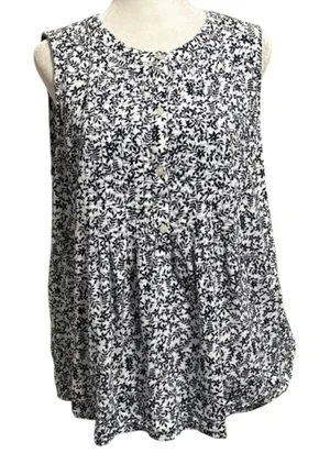 Gap Size M Sleeveless Pintuck Top Shirt Navy Blue Floral Print thumbnail 1