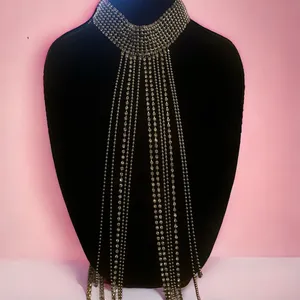 Silver tone rhinestone choker shoulder/body chain necklace thumbnail 1