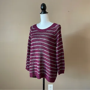 SONOMA | Burgundy Striped Knit Sweater Sz L thumbnail 4