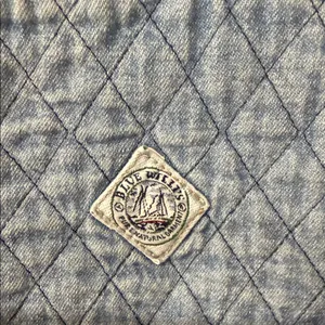 Blue Willi’s Denmark Quilted Denim Jacket Knit Sleeves Button 90s Vintage Large thumbnail 5