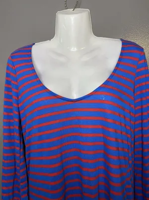 Free People Beach T Shirt Dress Womens Medium Blue Red Stripe Long Sleeve Maxi thumbnail 1