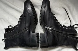Frye Tyler Double Zip Leather Combat Boots Black Lace Up Cap Toe Lug Sole Sz 7 thumbnail 1