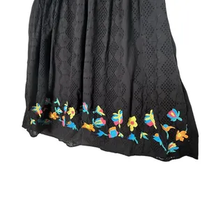 Black Eyelet Babydoll Embroidered Floral Mini Dress Size M Empire Waist Folk thumbnail 9