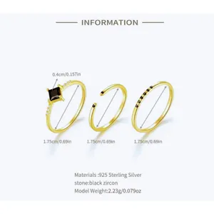 NEW 14k Gold Plated S925 Ring Black Melee Stackable Minimalist Band, Size 6‎ thumbnail 3
