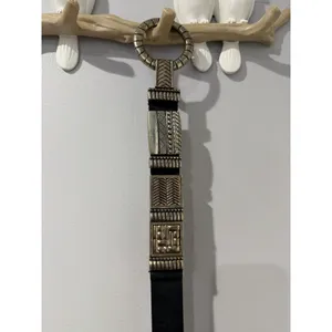 Chicos Black Leather Stretch Metal Belt Women Size L Festival Statement Boho 35" thumbnail 8
