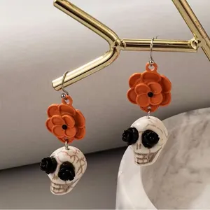 Skull Orange Flower Black Rose Eyes Drop Dangle‎ Earrings Faux Fashion Jewelry thumbnail 8