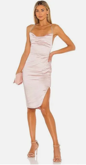 Revolve Superdown Billie Drape Midi Dress Sating Pink Slip Criss Cross Back Small thumbnail 1