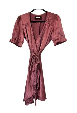 Reformation Silk Wrap Dress Womens Large Praline Mauve thumbnail 1
