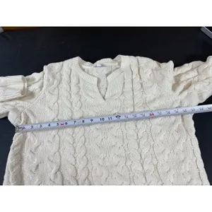 J. Jill Chenille Fisherman Cable Knit Tunic Sweater L Ivory Longline Pullover thumbnail 10