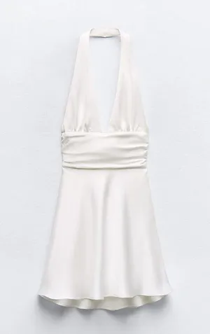 ZARA dress mini halter White satin Bow wedding party coctail bridal shower thumbnail 7