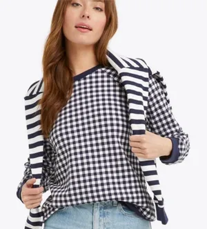 Draper James Natalie Gingham Check Long Sleeve Round Neck Top Sweatshirt 1x thumbnail 1