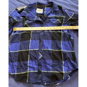Arizona Jean Co Blue Black Plaid Sequin Back Button Down Flannel Shirt Large thumbnail 6