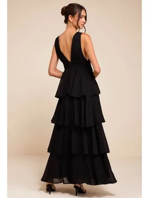 NWT Lulus Amazing Evening Black Tiered Maxi Dress - Size: Medium thumbnail 6