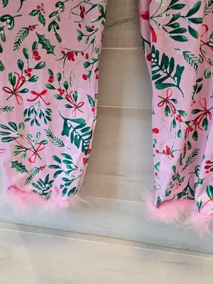 {M} Np Brand Festive Christmas Holiday Pajamas Pink Green thumbnail 8