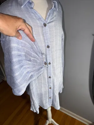 Free People Light Blue & White Striped Button-Down Top thumbnail 4