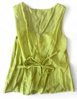Y2K lime green top with butterfly sequin lace detail and button front thumbnail 2