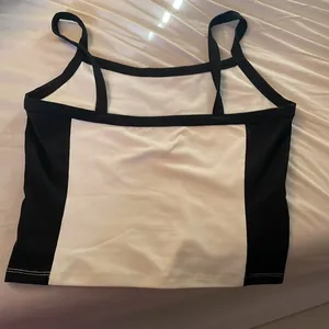 Cutest Simple White and Black Cami Crop Tank Top thumbnail 3