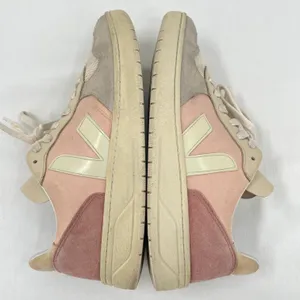 VEJA V-10 Multico Nude Colorblock Sneakers Suede Leather Pink Blue Cream Size 8 thumbnail 2