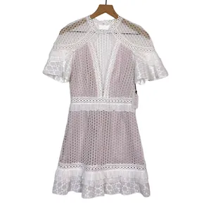 NEW Saylor Luka Mini Dress Women's Size Small White Floral Lace High Neck Lilac thumbnail 3