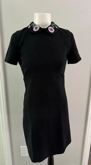 Zara NEW $50 Trafaluc Embellished Black Collar Work Classic Dress S thumbnail 1