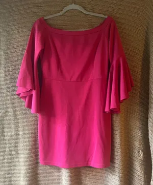 She + Sky Hot Pink Off-Shoulder Ruffle Sleeve Mini Dress thumbnail 1