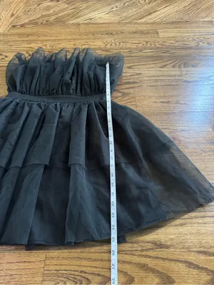 Blue Blush Boutique Large Mini Dress Strapless Black Tulle Ruffle Cinched waist thumbnail 4
