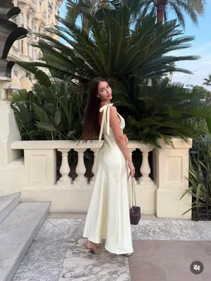 Zara Elegant butter yellow satin maxi long Dress evening party wedding thumbnail 3