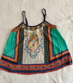 Flying Tomato Boho Euro Summer Festival Beach Paisley Spaghetti Strap Tank L thumbnail 2