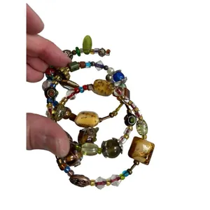 Multicolored bracelet multilayered memory wire wrap bracelet confetti glass coil thumbnail 6