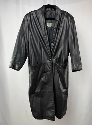 Vintage Y2K Otello Pelle Leather Trench Coat in Black‎ Size Small thumbnail 1