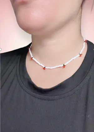 White Beads With Cherry Choker Necklace thumbnail 2