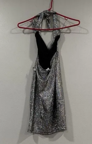 Black Bead Cowlneck Silver Dress M NWOT thumbnail 4