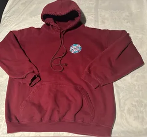 Santa Cruz Skateboards Burgundy Crewneck Hoodie with Logo Patch thumbnail 1