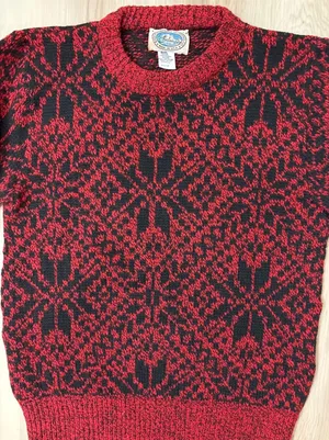 Unisex VTG Red/Black Geometric Pattern Wool Blend‎ Sweater Medium Made USA thumbnail 1