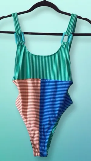 Aerie Color Block Stripe Cheekiest One Piece Swimsuit XS NWT thumbnail 1