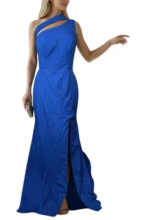 RYANTH One Shoulder Gown Womens Royal Blue 8 NWT Formal Lace Up‎ Back Side Slit thumbnail 1