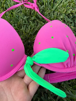 Aerie Watermelon Bikini Top Pink Green Halter Underwire Push Up 34C thumbnail 3