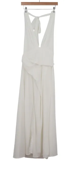 SHEIN White Halter Neck Maxi Dress XL US 12 Draped Waist Tie Back thumbnail 1