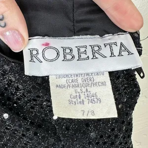 Vintage Roberta Midnight Black VTG Sequin Halter Open Back Sleeveless Maxi Gown thumbnail 7