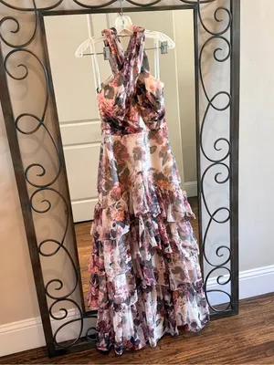 Dress The Population Maya Ruffle Halter Maxi Dress Medium Floral thumbnail 6
