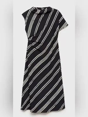 Mango Draped Striped Midi Dress Black White Italian‎ Fabric Size US 4-Small thumbnail 2