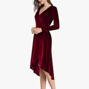 Long sleeve velvet wine color dress size Large women's perfect for Valen… thumbnail 2